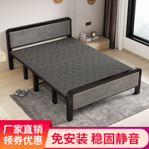 Folding bed single household simple bed rental wood bed with mattress hard bed double iron frame bed lunch rest bed