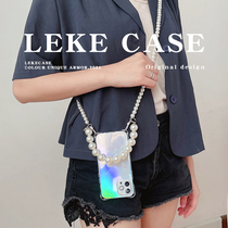 Original Apple 12 mobile phone case messenger pearl ins wind laser gradient for iphone11promax camera All-inclusive four-corner lanyard drop-proof transparent 12pro personality colorful chain