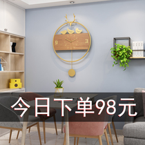 Nordic deer head wall clock Living room household creative fashion personality Light luxury art decoration Simple modern silent watch