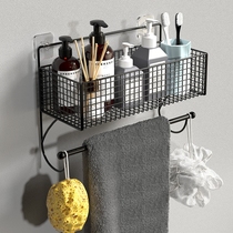  Bathroom towel rack punch-free bathroom hanging towel rod single rod shelf artifact wall-mounted bath towel toilet rack