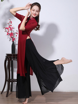 Sheng Jia modern dance Chinese folk dance practice suit Female body rhyme yarn dress Elegant Cheongsam Classical wide leg pants suit