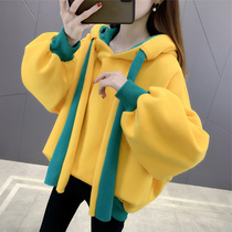 Large-yard womens clothes plus thickened cap dress girl 2022 new autumn and winter lazy wind design ocean coat