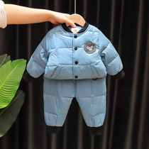 Baby light down jacket suit Babys new winter clothes 0-1-2-3-year-old 4 boys down liner two-piece set tide