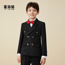 Childrens suit suit 2021 new dark grid boy dress British piano performance suit host boy small suit