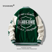 KNOW EVERY Green Baseball Jersey Mens Vintage Vintage Ins Trend Jacket Oversize Jacket