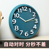 Modern simple creative wall clock Living room household automatic clock watch free punch radio wave small clock silent wall clock