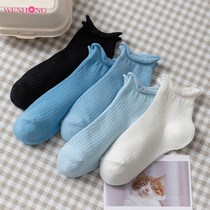 Blue Sox Children Short Sox Shallow Mouth Pure Cotton Short Cylinder Loose Mouth Moon Socks Postnatal Spring Autumn Summer Curling Hollow breathable