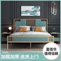  Modern simple light luxury New Chinese wrought iron bed 1 2 meters 1 8 meters golden soft iron bed frame Metal double bed