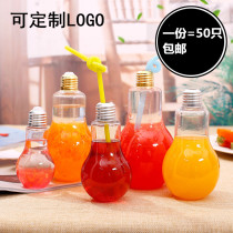 Creative Light Bulb Drink Bottle Light Cup Disposable Drink Juice Bottle Mesh Red Plastic Bulb Bottle Cup Milk Tea Bottle