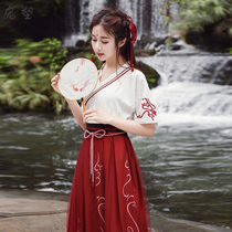 Donater Womens Summer Chinese Wind Young Edition Teenage Girl Blouse Short Sleeve Woman Improved Hanfu can wear two sets normally