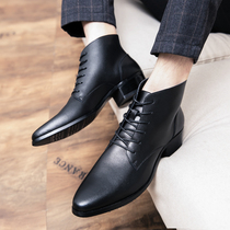 Martin Boots Mens Mid-Gang Autumn 2021 New Leather Boots Increased British Style Business High Mens Leather Shoes Leather