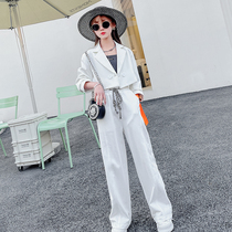 Girl suit spring and autumn foreign style Net red domineering childrens casual jacket summer suit wide leg pants three-piece set
