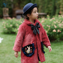 Year's clothing children's clothing small GeoGeo with rabbit Alice girls plush coat 2022 autumn and winter coat warm