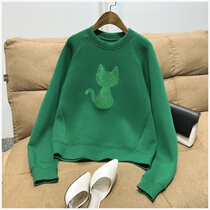 Space cotton sweater women 2020 Autumn New Korean loose embroidery cat solid color long sleeve top tide