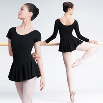 Adult dance clothing female black spring summer short sleeve cotton ballet practice Chinese Dance basic training art test costume