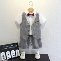 Boys suit childrens suit summer British style three-piece flower girl dress foreign style Korean baby dress