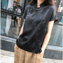 Ice silk short-sleeved cheongsam top womens summer 2021 new Korean loose Chinese plate buckle silk T-shirt Tang suit