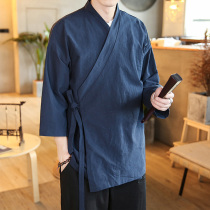 Seven-point sleeve Hanfu mens costume side cardigan Chinese style robe simple pastoral resident Zen traditional culture coat