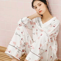 Pajamas Womens Spring and Autumn long sleeves thin cotton Korean version of fresh students ins sweet and lovely autumn and winter home clothes set