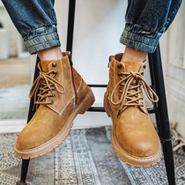 Winter plus velvet martin boots men's trend high top British wind desert rhubarb boots side zipper Chelsea short boots leather