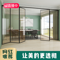 Tempered glass folding door outdoor balcony car wash room kitchen shop office high partition hanging rail push-pull door