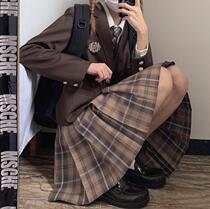 Kasuga (Tan Nozhong) TR interwoven spot original brown grid skirt jk uniform dress Orthodox girl honorable