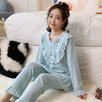 Beauty pajamas spring and autumn cute girl long sleeve home clothing Korean loose size winter cotton two-piece suit