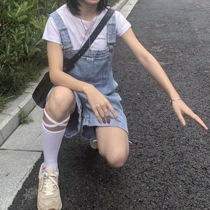 Endless homemade light blue thin denim bib shorts women loose and versatile thin not crotch 2021 summer