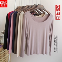 Red bean modell slats undershirt long sleeve T-shirt woman blouse with thin bottom low collar warm underwear anti-cold and autumn clothes