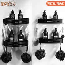 Free hole black bathroom shelf Corner toilet wall triangle basket storage wall-mounted bathroom corner pylons