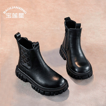 All cowhide ~ girl Martin boots spring and autumn 2021 new leather plus velvet boots childrens single boots mens boots