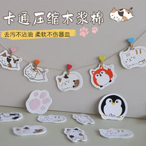 Super Les cartoon absorbent printing compressed wood pulp cotton creative kitchen cleaning brush bowl Wooden paddle sponge wipe dishwashing block