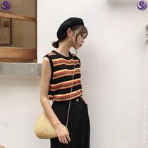 Urban sexy beauty camisole Vest Women summer sleeveless Joker top rainbow striped knitted T-shirt loose