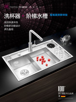 High pressure Cup Washer washing basin kitchen sink stepped multifunctional handmade 304 stainless steel large single sink