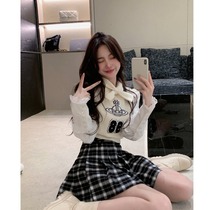 jk skirt set autumn three-piece female small plaid pleated skirt knitted vest sweet age age College trend