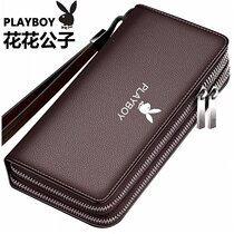 (Gongzi) (Double Double Zipper) Mens Wallet Mens Long Soft Leather Handbag Large Capacity Business Bag