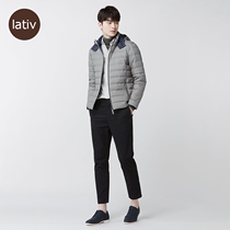 lativ Chengyi light down jacket mens hooded zipper jacket autumn and winter contrast color short jacket outdoor mens clothing