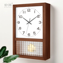 Japanese retro solid wood clock home living room square clock Nordic wall clock art desktop ornaments swing clock