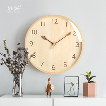 Nordic solid wood clock living room ultra-quiet watch Wooden wall clock creative atmosphere trend Modern simple fashion