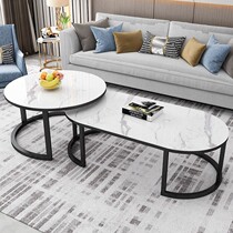 European style rounded coffee table home simple modern living room glass imitation marble grain light luxury high grade tea table