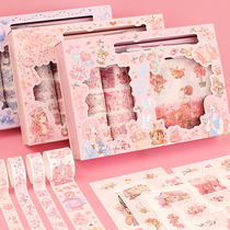 Cute girl heart hand account Tape Sticker Set Student hand account diy decorative material and paper Anime stickers Cartoon small stickers ins text small fresh tape Gift box Korean version of the hand account value