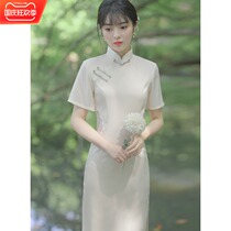 White improved daily cheongsam girl 2021 new summer French niche retro temperament young long