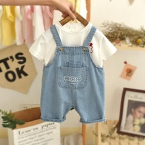 Childrens denim overalls shorts summer thin childrens trousers boys and girls casual pants loose baby overalls