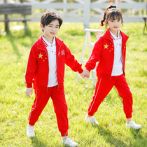 Kindergarten garden clothes spring and autumn school uniforms childrens class uniforms Chinese red cotton sportswear three sets