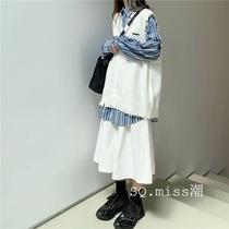 (Three-piece set)Wild loose waistcoat sweater Vest Striped shirt skirt Spring and autumn suit schoolgirl
