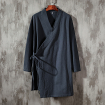 Chinese style cotton linen Tang suit Hanfu mens clothing improved retro costume costumes linen tea Zen clothes Chinese ethnic clothing