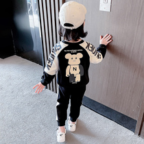 Girl Spring Clothing Suit 2022 New Female Baby Spring Autumn Net Red Ocean Air Long Sleeve Children Leisure Sports Two Sets