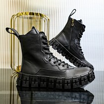 Martin Boots Man High Help Autumn Winter New Side Zip Plus Suede Boot Subtidal Thick Bottom Middle Helper Locomotive Leather Boots Man