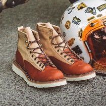 Short Face Click Vintage Vintage Retro Locomotive Boots for short boots Bull Leather Martin Boots Women Wing-tooling Boots Man Shoes