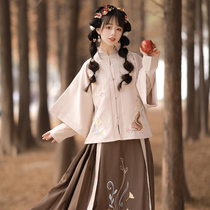 Hanfu female Chinese style Ming square collar half sleeve autumn and winter horse face dress ancient jump candy original improvement thickening